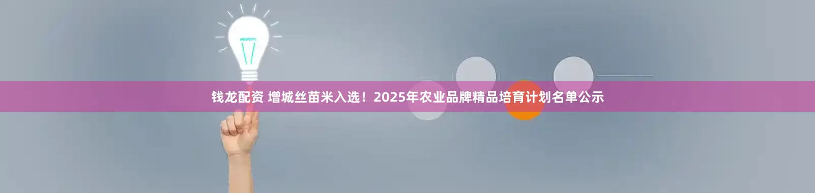 钱龙配资 增城丝苗米入选!2025年农业品牌精品培育计划名单公示